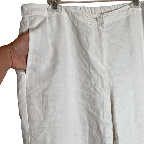 kim rogers White Linen Pants Beach Coastal Wide Leg Pockets Women’s Sz 14 Lined