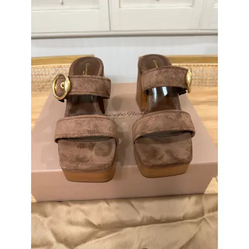 Gianvito Rossi Suede Buckle Dual-Band Platform Slide Sandals 7.5 US 37.5 EU NIB