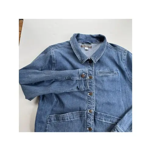 Garnet Hill Chore Jacket Size L Relaxed Jean Jacket Denim 100% Cotton READ