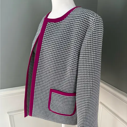 Nine West |Black and White Houndstooth checkered Blazer with Pink Accents•Preppy thumbnail 2