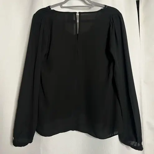 Melrose and Market Black Semi Sheer Long Sleeve Lace Trim Blouse Small