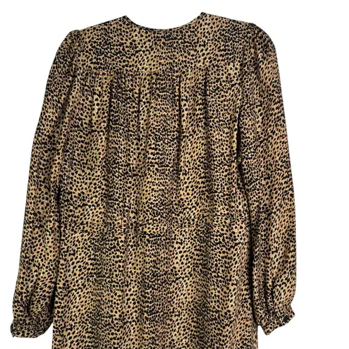 Emerson Fry May Dress Little Cheetah 100% Silk Midi Dress Long Sleeve Medium M Brown