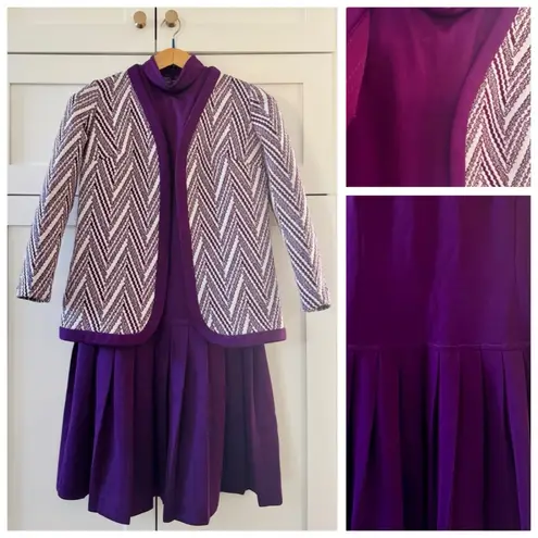 Vintage Parade Sleeveless Purple Mock Neck Shift Dress, Dropped Waist sz. M Size M
