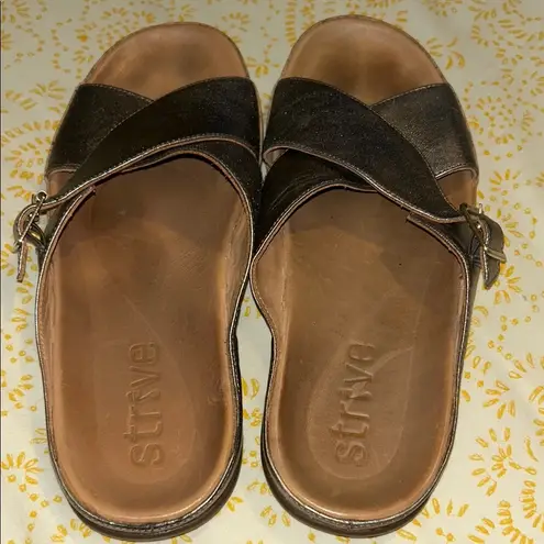 STRIVE Silver Tan Sandals with Modern Minimalist Design Size 11.5