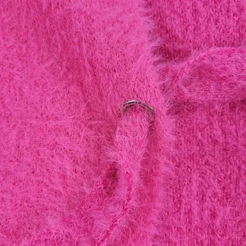 ee:some  Womens Back Tie Sweater Medium Pink Eyelash Faux Fur Ribbed Trim NEW