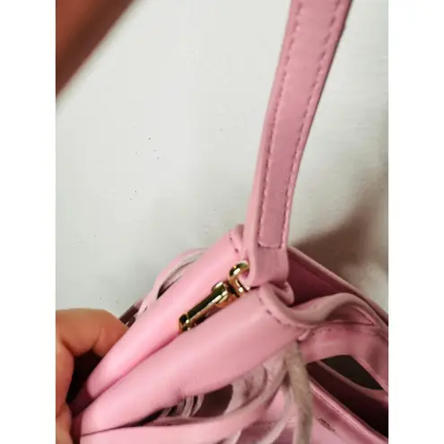 Maje Light Pink Smooth Leather Tassel Trimmed Magnetic Closure Clutch Bag Purse