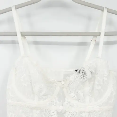 INC International Concepts Womens Coquette Sheer Lace Bodysuit Size M White Size M