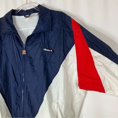 Ellesse Vintage Windbreaker Jacket Navy Blue White Red Full Zip Nylon 6