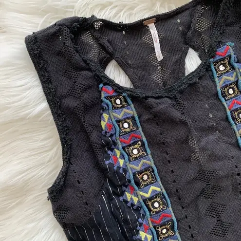 Free People  BOHO Layered Beaded & Mirror Inset Dress Women Size 2