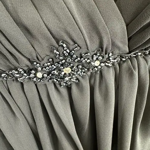 Vintage Bel Soie Black Strapless Beaded Empire Waist Floor Length Gown Size 8