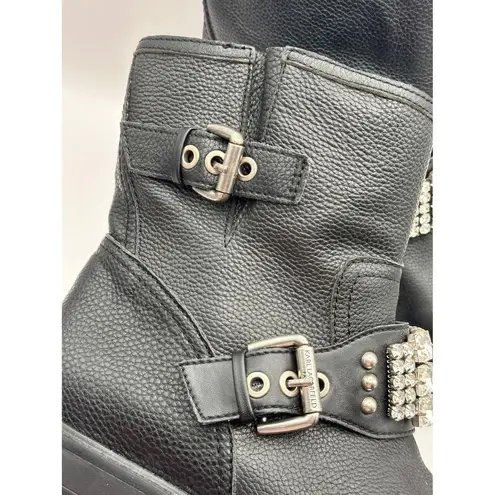 Karl Lagerfeld PARIS Martina Leather
Rhinestone Studded Lug Sole Moto Boots Sz 8