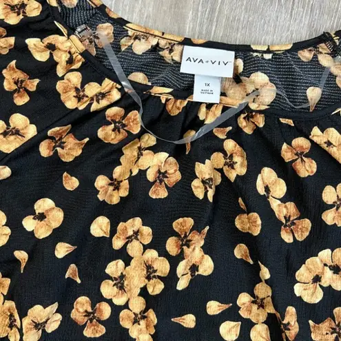 Ava & Viv Women's Plus Size Floral Print Long Sleeve Blouse - Size 1X - NWT