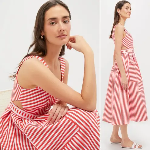 Hunter Bell Cosi Striped Midi Dress Red Poppy White Button Front Size 2 NWT - Image 16