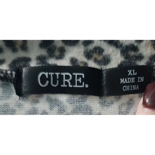 Cure Leopard Print Long Sleeve Top Drawstring Waist Casual XL Black