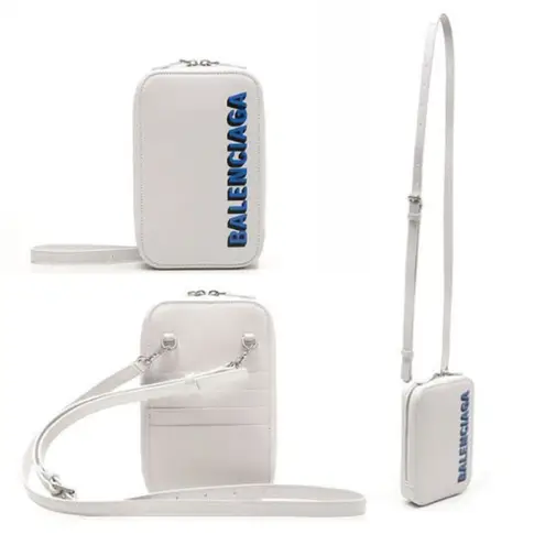 Balenciaga Leather Cash Phone & Card Holder Shoulder Bag White Women's Small