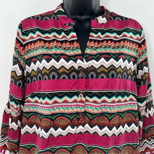 Joy Joy Monkee's of the Village-Tasseled Bell Sleeve Geometric Print Dress-Sz S