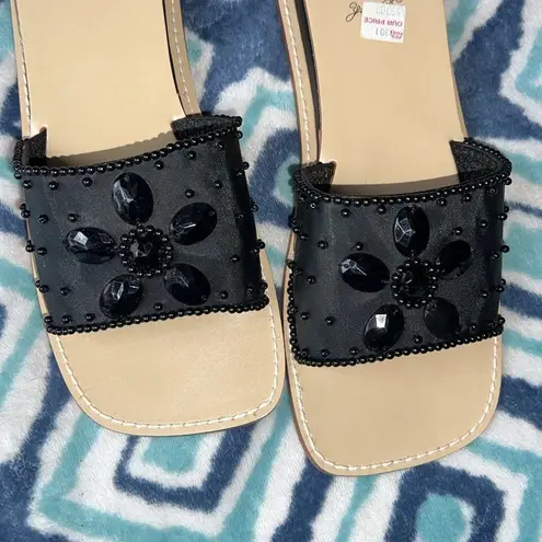 Yellow Box Black Jeweled Chunky Sandal
