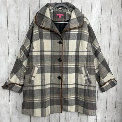 Woman Within  Gray Black White Plaid Lined Button Up Winter Jacket Coat 18W