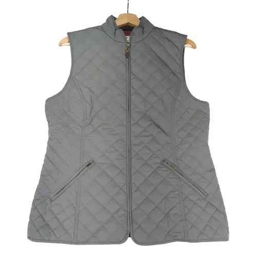 Orvis Sunderland Womens Quilted Vest Gray Medium Full Zip Pockets Plaid Lined