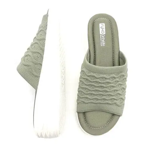 Ryka Nanette Stretch Knit Slide Demi-Wedge Slip-On Sandals Sage Green Size 9.5