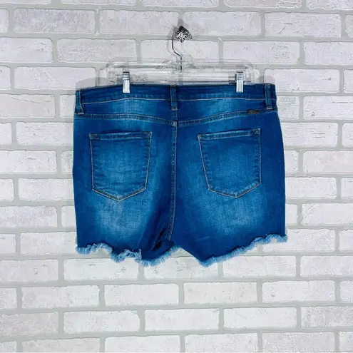 KanCan Tiana High Rise Button Fly Raw Hem Jean Shorts Size 2XL Blue