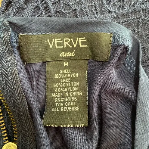 Verve Ami Navy Blue Crocheted Lace Top Size M EUC