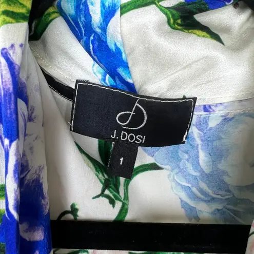 J. Dosi LA Celebrity Fashion Designer Silk Floral Long Sleeve Blouse Top Size 1 White Size M