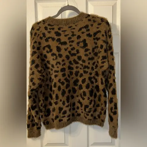 Lucca Leopard Pattern Crew Neck Sweater size S Brown