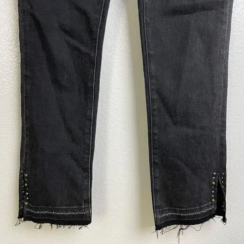Driftwood Amelia Straight Crop 26 Black Jeans Denim Studded Womens Raw Hem Split