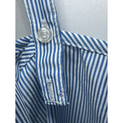 Grand & Greene Blue Striped Cold Shoulder Embroidered Floral Top