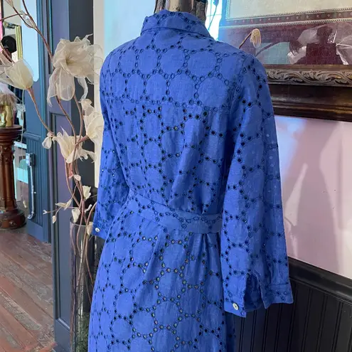 Sartoria Saracena Mamma Mia 100% Linen Eyelet Button Up Shirt Dress