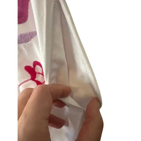 Mi Golondrina Floral Embroidered White Dress Size Small Purple Pink Pockets