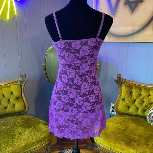 Y2K Purple Lace Lingerie Slip Dress – Sheer Floral Mini Size Medium