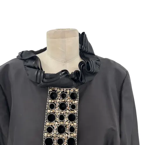 Escada Jacket Blazer Beaded Embellished Satin Peplum Ruffle Size 46 US 16 Black