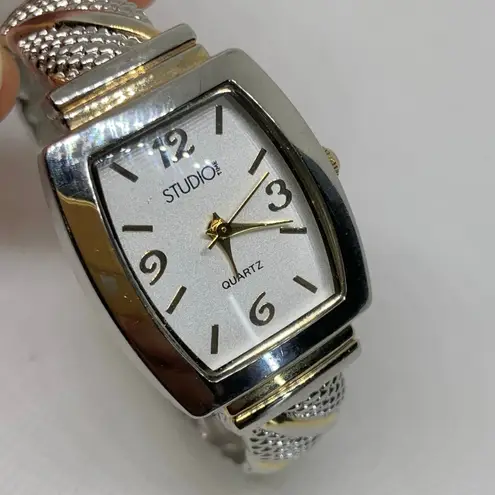 Studio women watch cuff bangle bracelet 25mm quartz two tone size 6” running