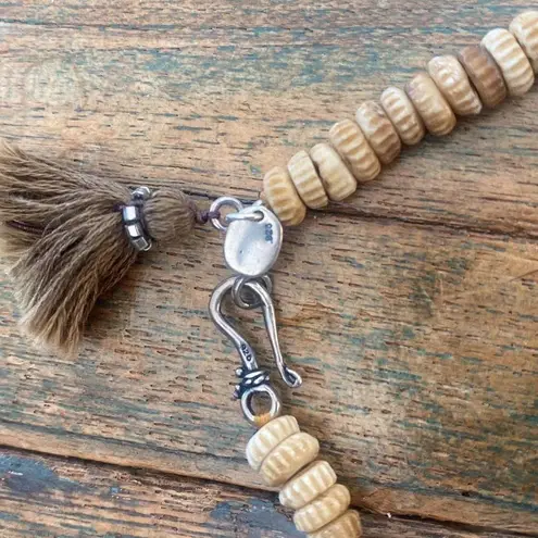 Chan Luu sterling silver beaded tassel necklace NWT