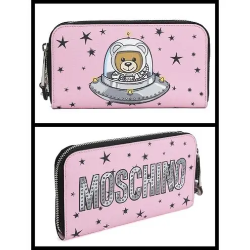 Moschino 💕💕 Space Ship Bear Zip Around Wallet Pink NWT 100% Leather