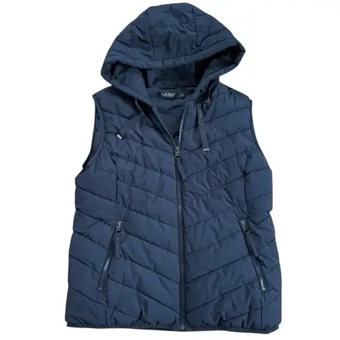 Ralph Lauren Lauren  Hooded Puffer Vest Insulated Jacket Womens Sz L Navy Blue