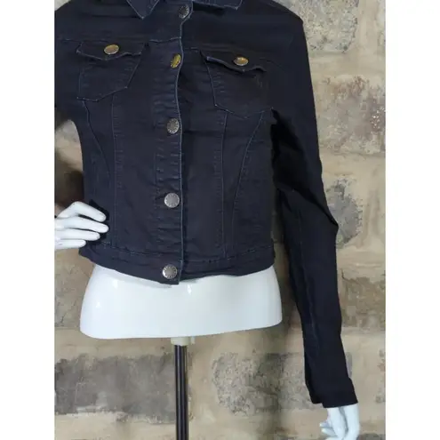 VIP Jean Jacket Dark Blue Stretch Button Up Woman's Size Small Basic Denim Black