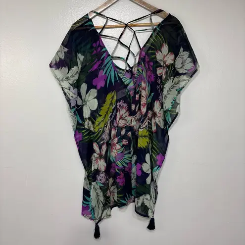 Kona Sol Beachy Sheer Tropical Floral Print Swim Cover-Up Size S