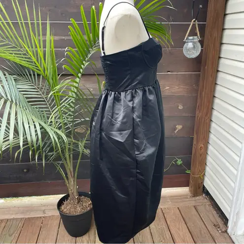 Future Collective Black Midi Dress Small NWT Bustier Satin Smocked Back
