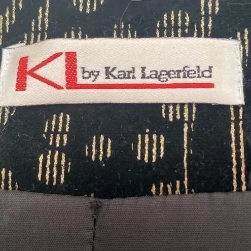 Karl Lagerfeld printed black and gold velvet jacket and skirt suit. Size 6. EUC.
