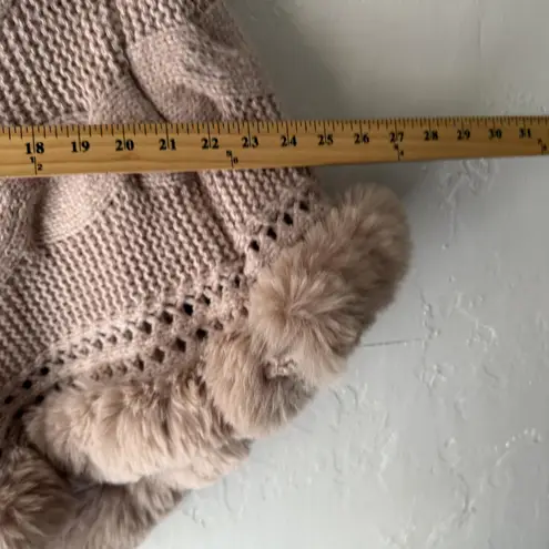 Le Moda Sweater Poncho Womens One Size Pink Cable Knit Faux Fur Trim Cowl Cozy