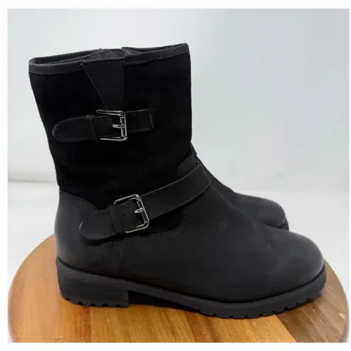 Blondo Waterproof Black Leather Suede Buckle Strap Moto Ankle Boots 8.5M