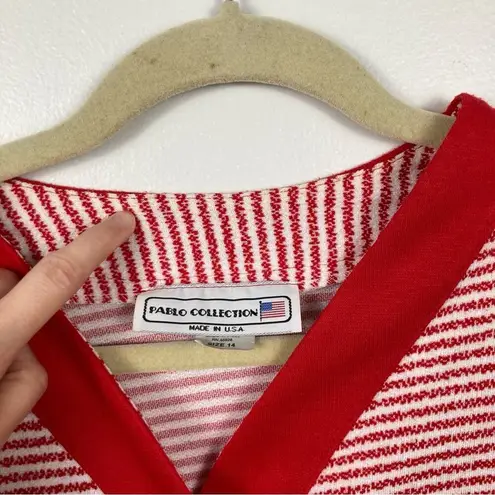 Vintage Womens L Red & White Striped Varsity Cardigan Preppy Nautical Coastal Size L