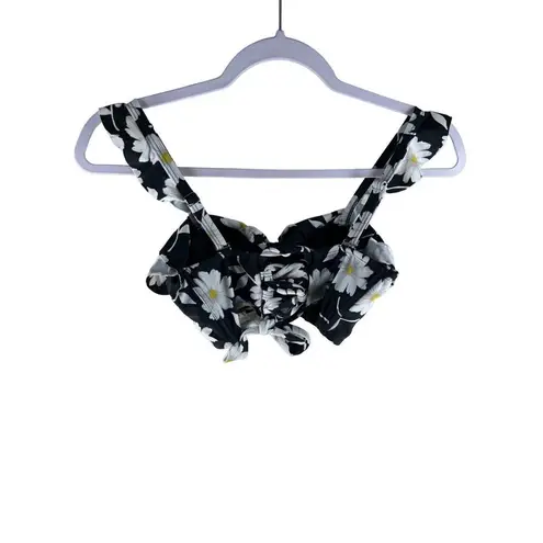 Unique Vintage Womens Swim Top Size XS Black & White Daisy Print Southampton