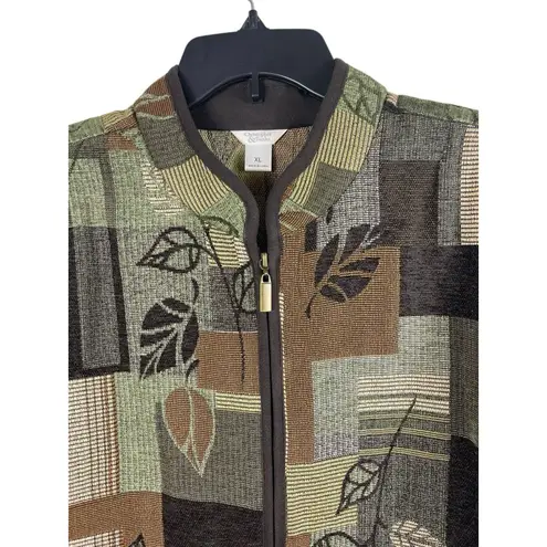 Christopher & Banks Women’s XL Tapestry Zip Up Jacket Patchwork Leaf Fall Tones Green