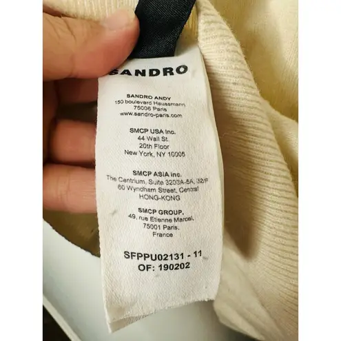 Sandro Off-White Wool Knit Sequin Collar V-Neck Sweater Size 36