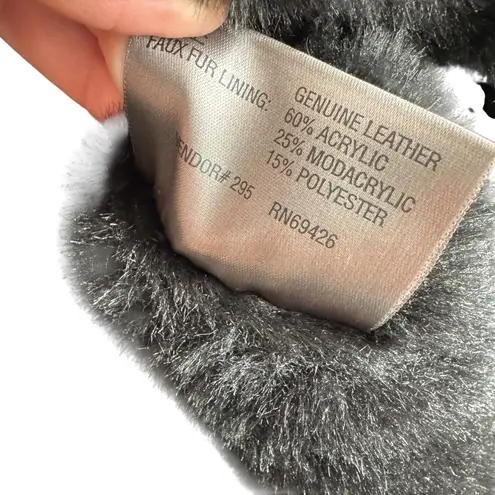 PELLE Black Genuine Leather Hooded Belted Faux Fur Lined Full Zip Jacket Size L Size L