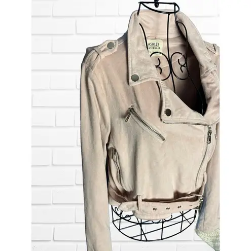 Ashley Outerwear Womens Size M Faux Suede Crop Jacket Pastel Pink Asymmetrical